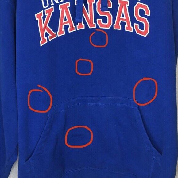 University of Kansas Size Large Pullover Sweatshirt Hoodie Embroidered FLAWED - Picture 4 of 8